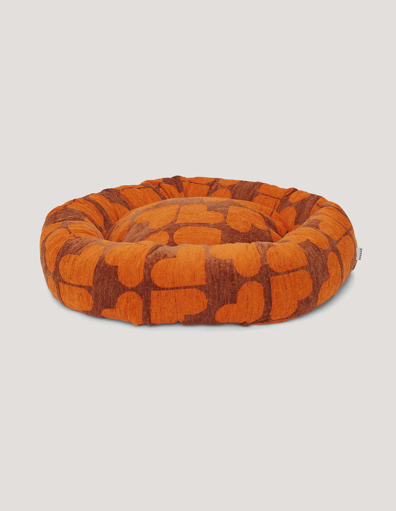 HEART ROUND DOG BED Bruin / Oranje M