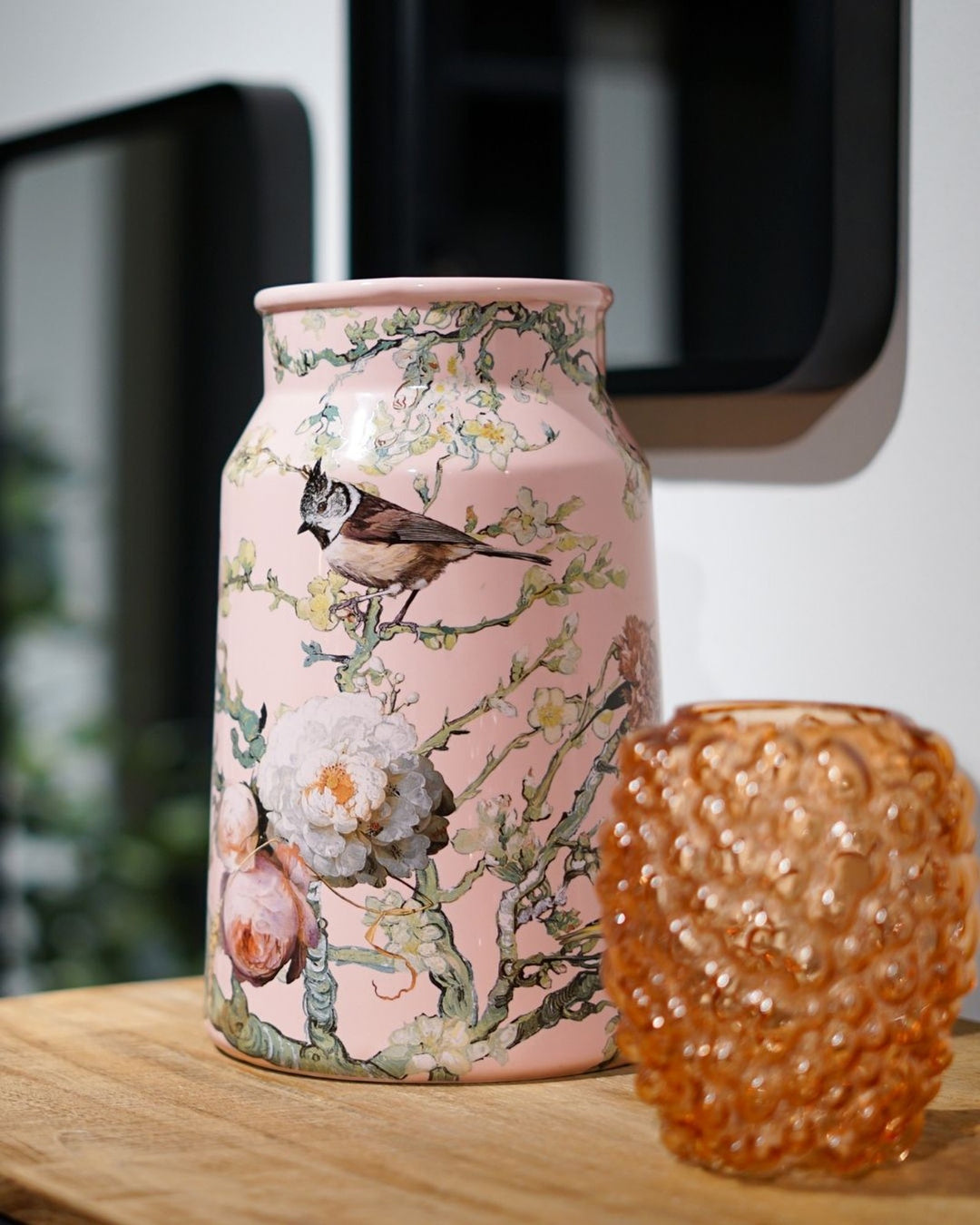 Melkbus vaas Bosvogels - Roze - Keramiek - 30 cm