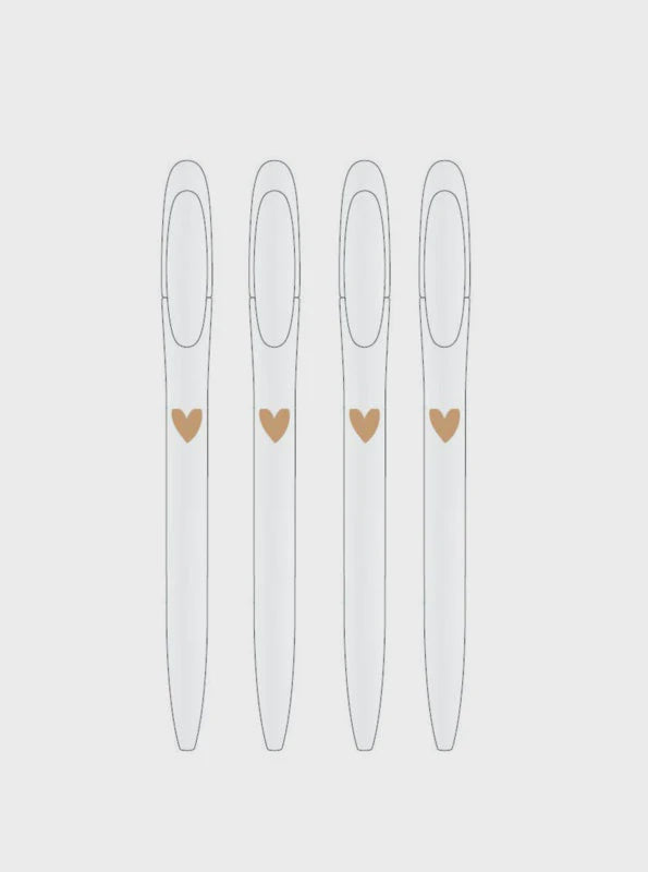 Pen | Gouden hart SET Wit van 4 pennen