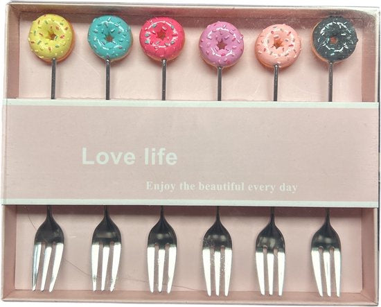 Love life - Gebaksvorkjes - Taartvorkjes - Spikkel Donut - 6 stuks
