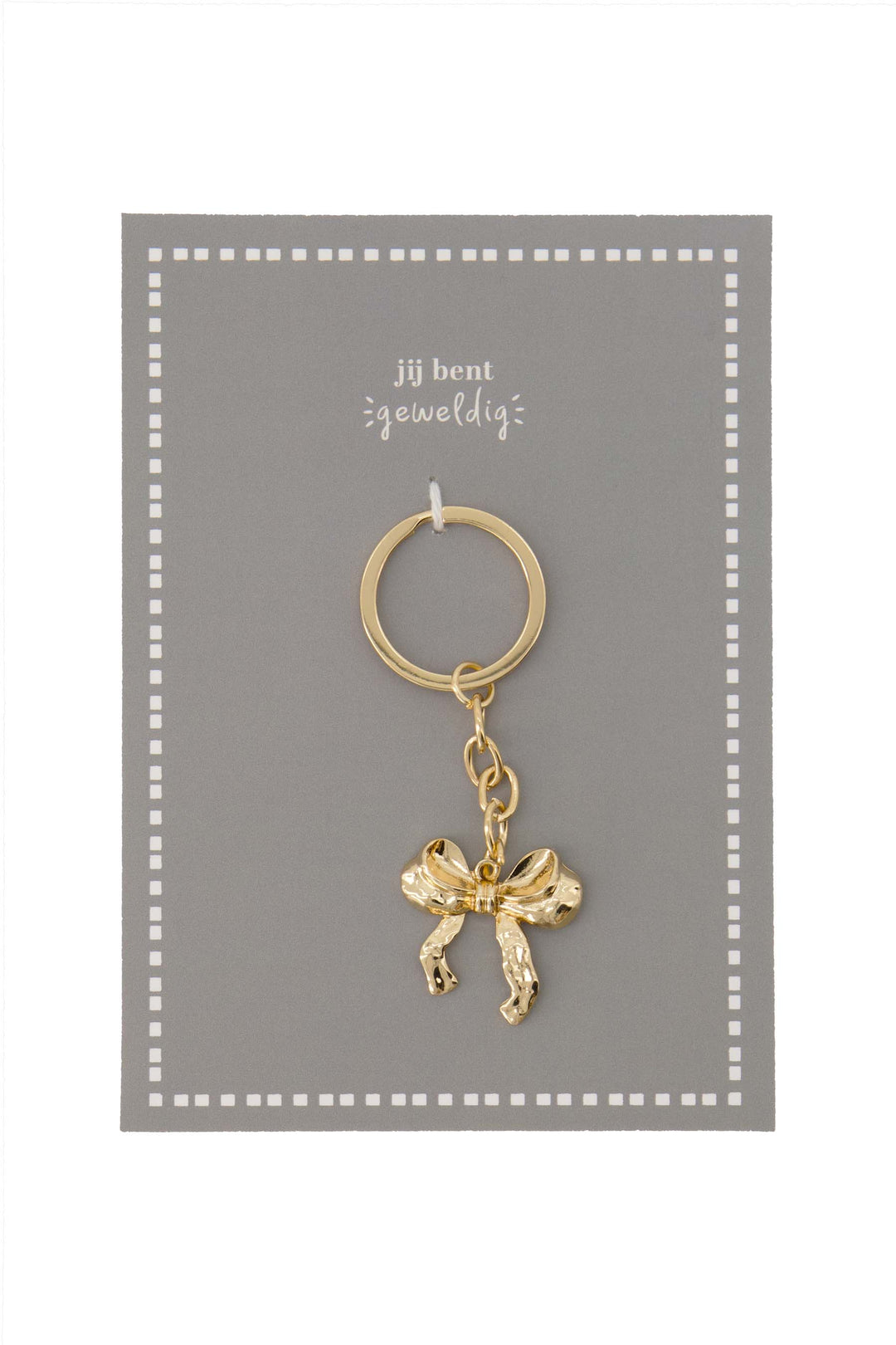 ansichtkaart sleutelhanger strik wit/goud