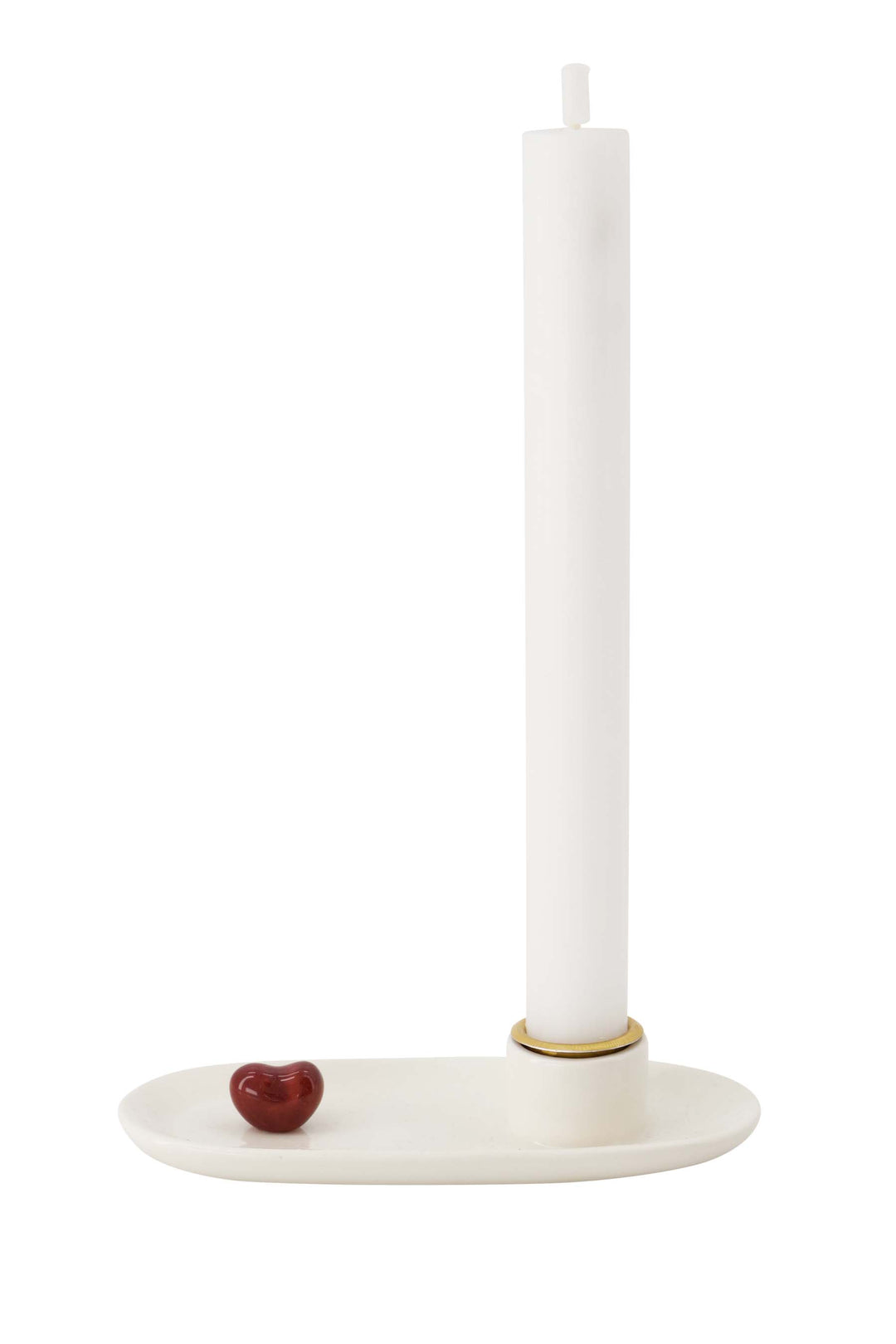 kandelaar keramiek hartje wit/rood
