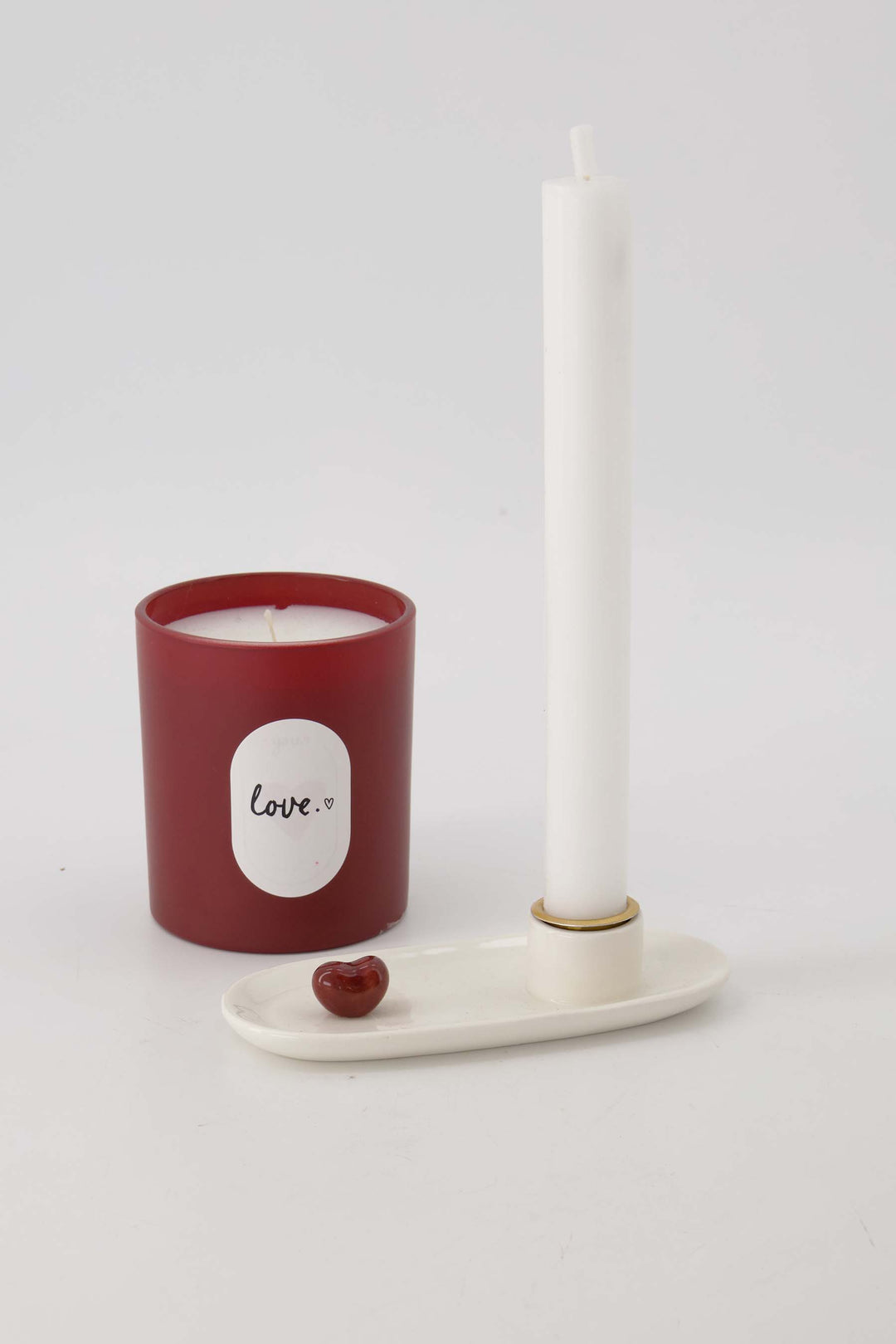kandelaar keramiek hartje wit/rood