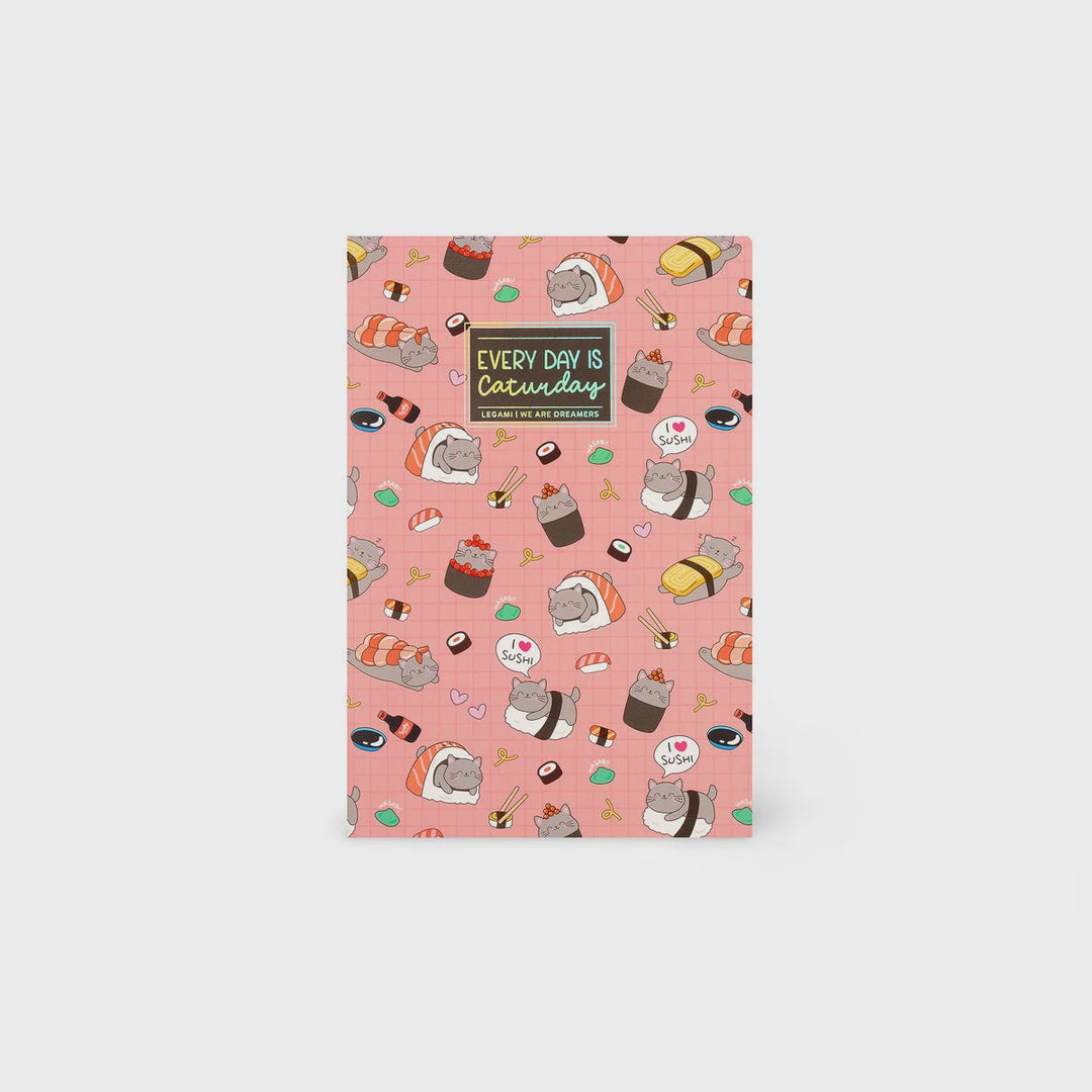 A5 Blank Notebook with Illustrated Hard Cover - Sushi Cat