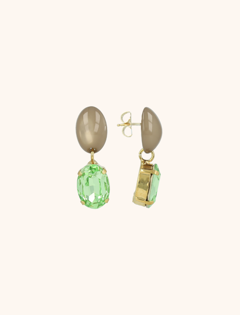 BEIGE/GREEN  OORBELLEN INDY OVAL STRASS PENDANT M