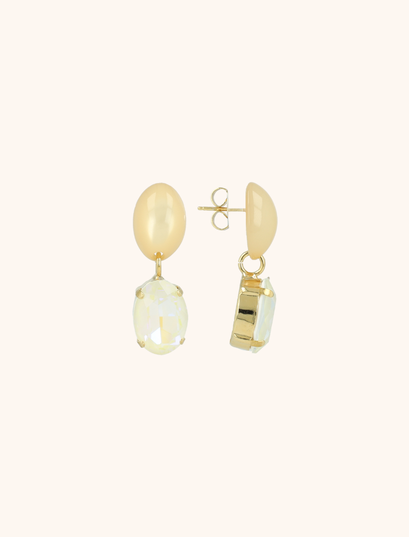 BEIGE OORBELLEN INDY OVAL STRASS PENDANT M