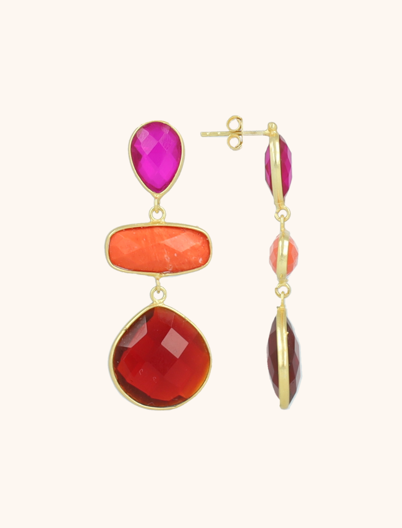 FUCHSIA OORBELLEN RUNA TRIPLE FRAMED SHAPES S