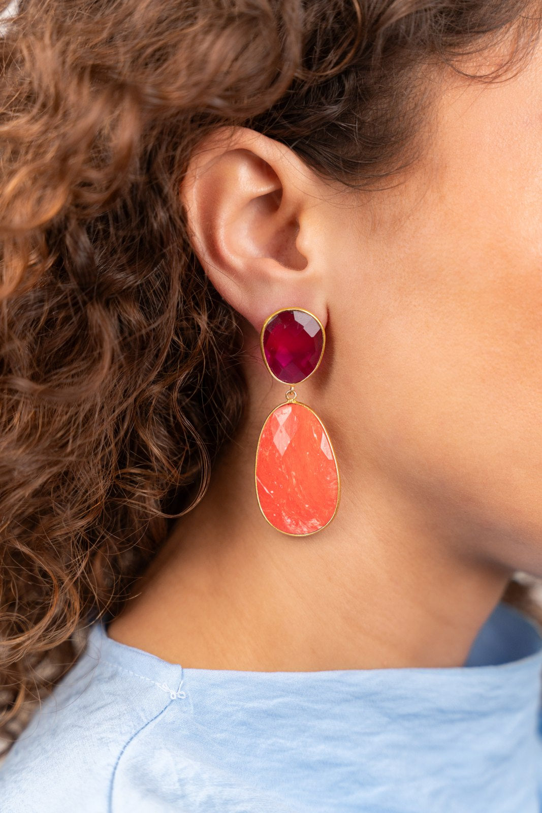 FUCHSIA/ORANJE OORBELLEN DORIS FRAMED OVAL M