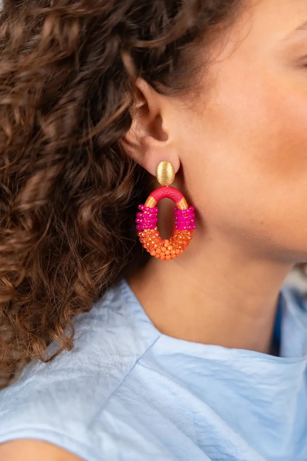 FUCHSIA OORBELLEN YARA COMBI OVAL M