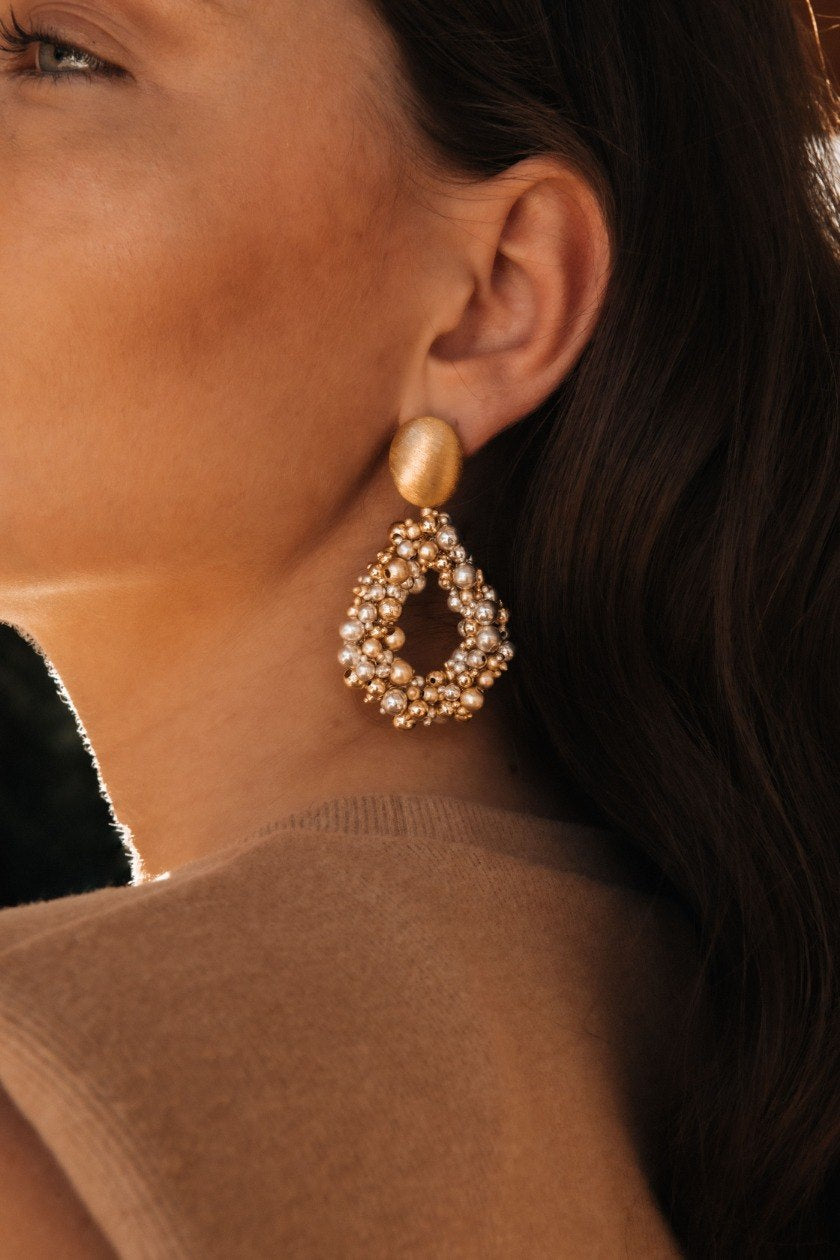 GOUDKLEURIGE OORBELLEN LOUISE IRREGULAR DOUBLE STONES DROP S