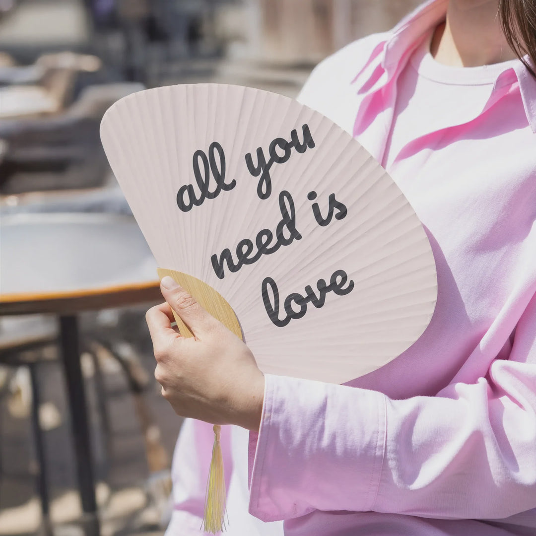 Half moon hand fan ‘all you need is love