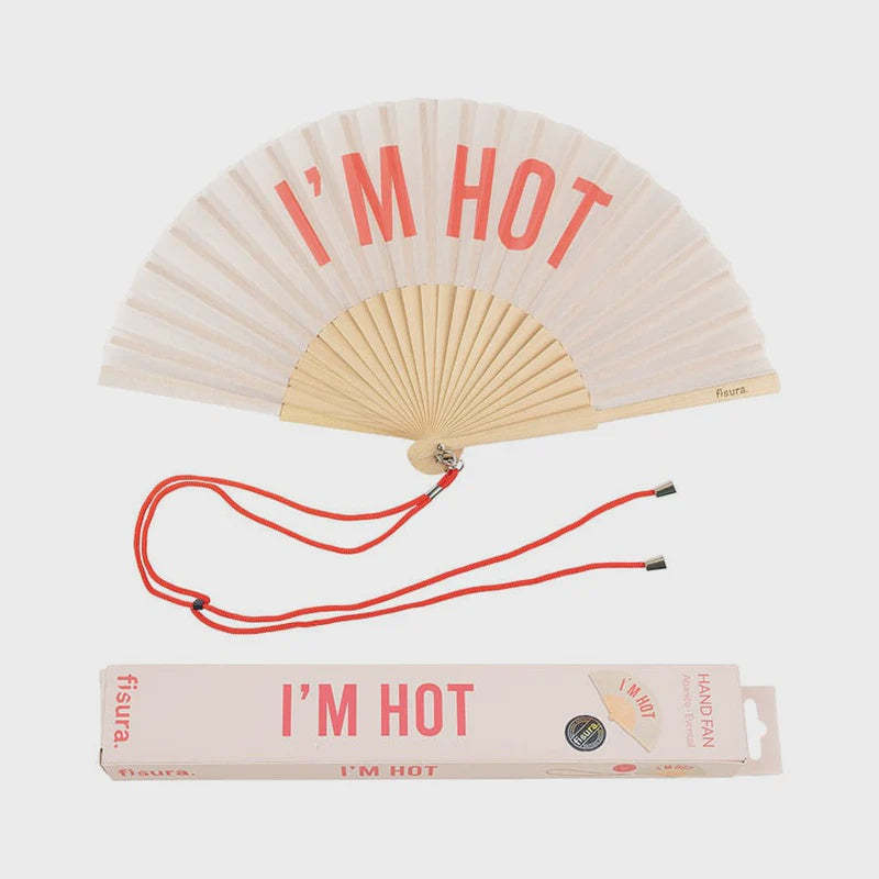 I’m Hot – Beige Waaier met Rode Letters