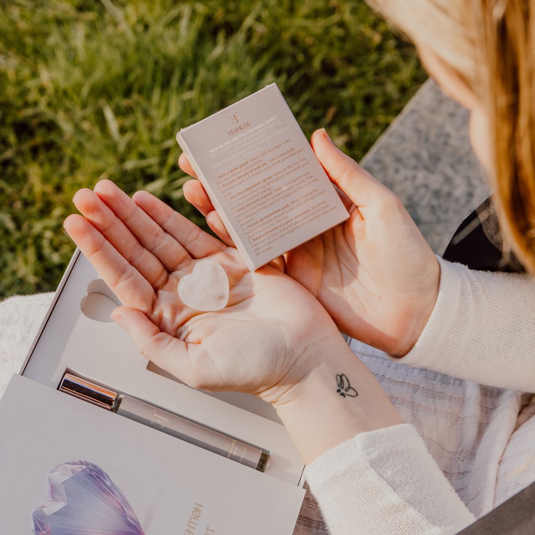 Intention  cards with setting spray and crystal