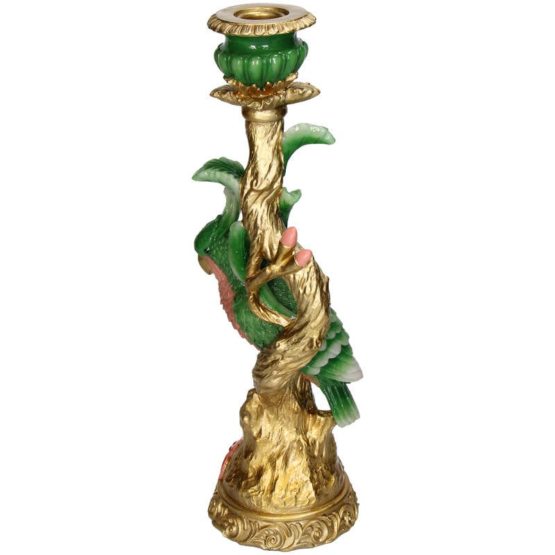 Kaarshouder Vogel Polyresin Groen 10x9,5x33,5cm