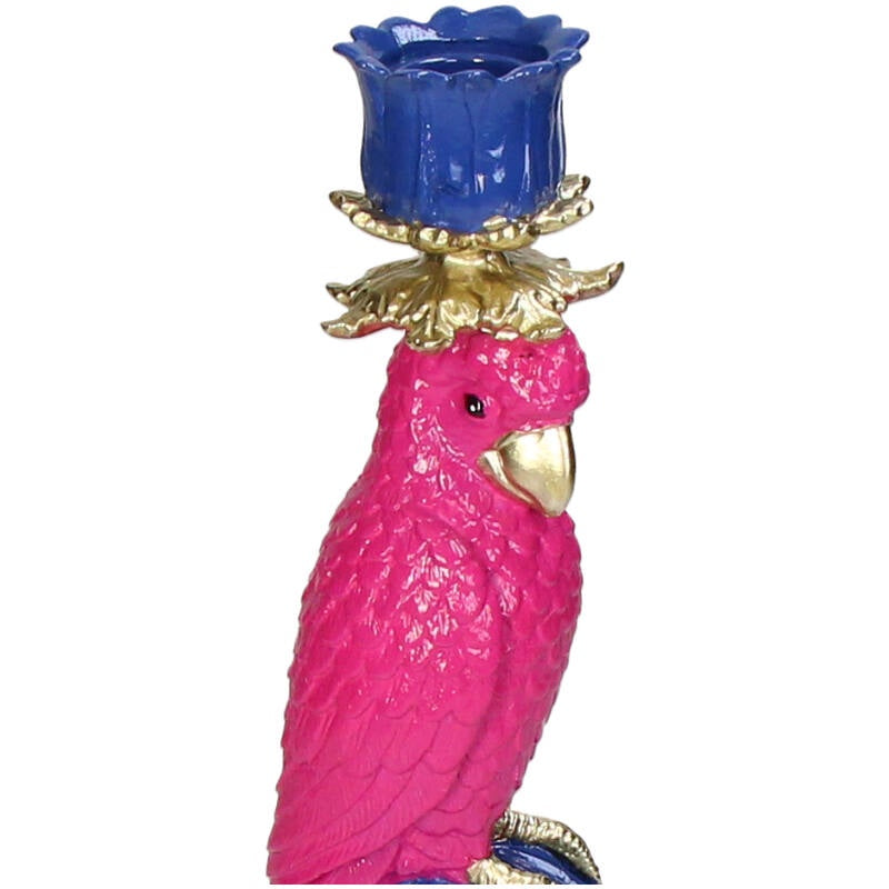 Candle Stick Bird Polyresin Pink 9.