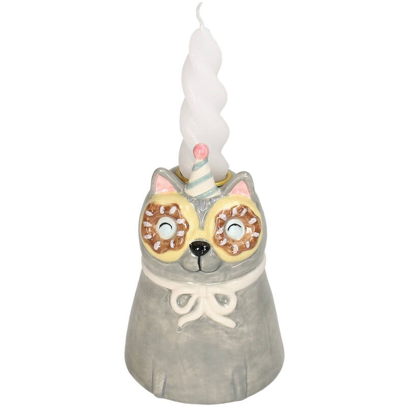 Kandelaar Kat Dolomiet grijs  7x7x14,5cm