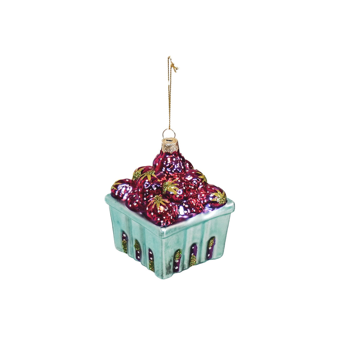 Kersthanger - Aardbeien - Glas - Rood -7x7x9,5cm