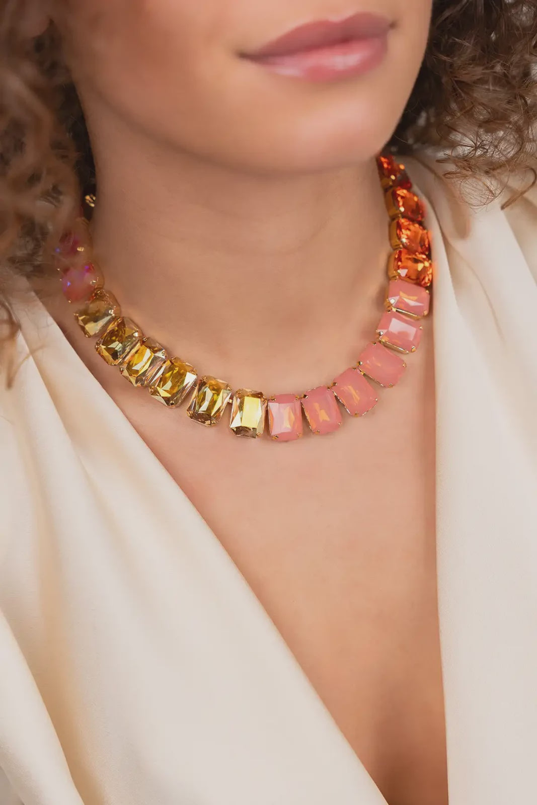 ORANJE/ROZE KETTING ELOISE RECTANGLE STONES M