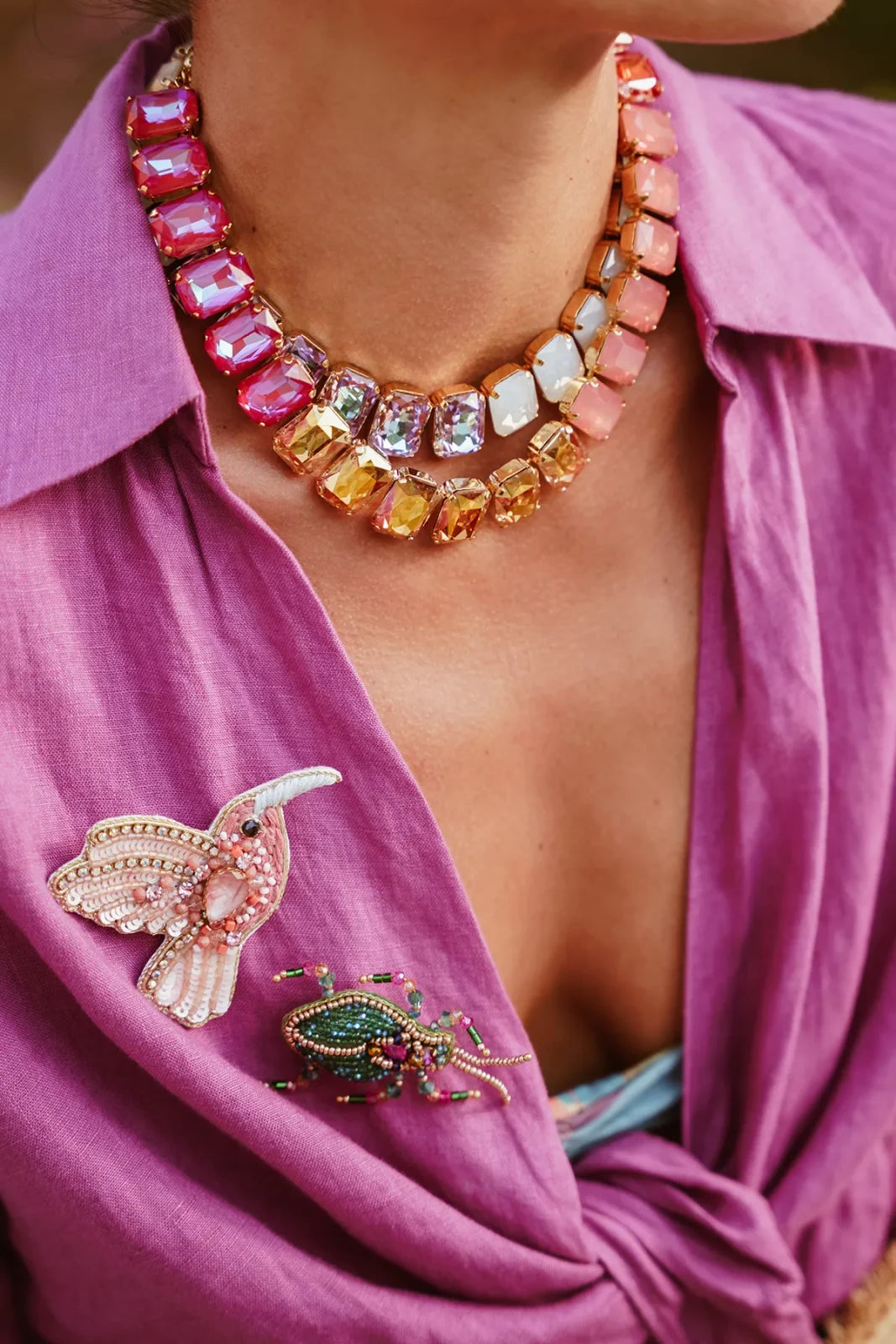 ORANJE/ROZE KETTING ELOISE RECTANGLE STONES M