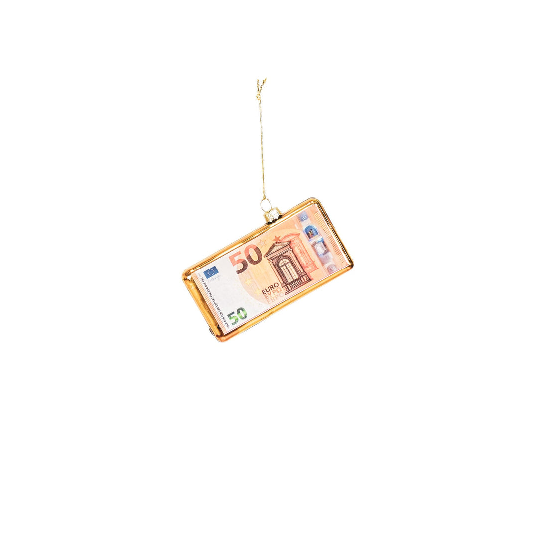 Ornament Kersthanger - 50 Eurobiljet - Glas -11,5x2x6cm