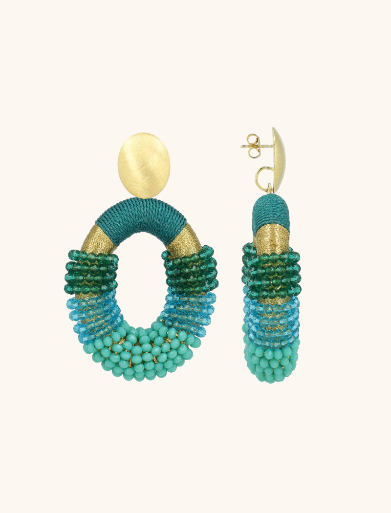 TURQUOISE OORBELLEN YARA COMBI OVAL L