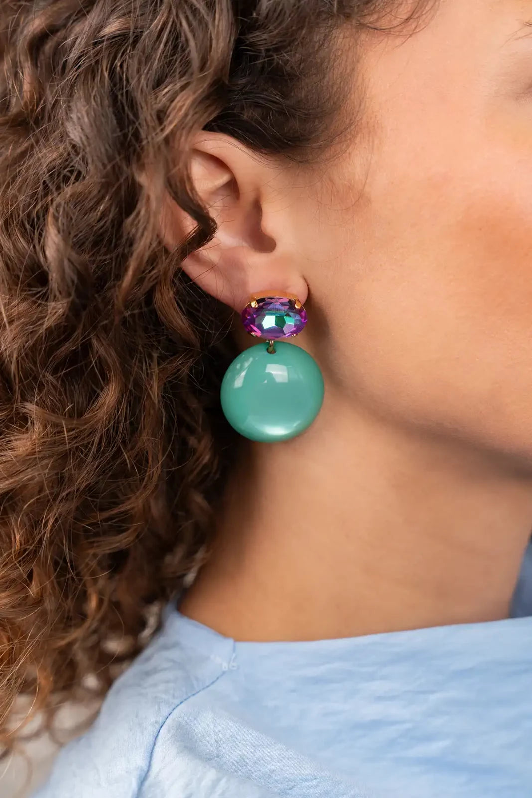 TURQUOISE OORBELLEN LARA CIRCLE ELEMENT