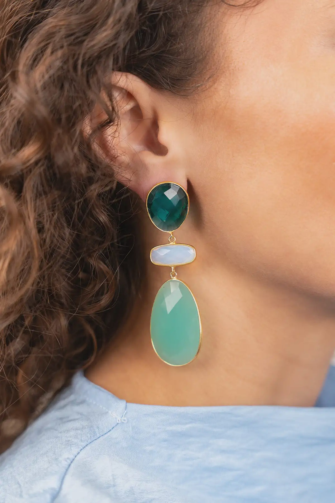 Turquoise Oorbellen Runa Triple Framed ShapesLott Gioielli