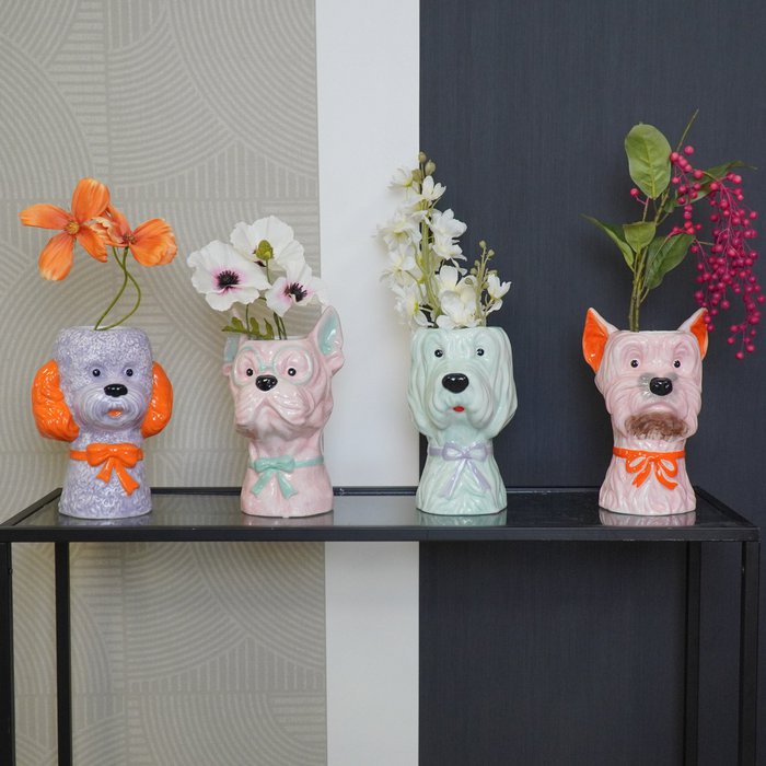 Vase -Flower Vase Dog - Mint/ Lilac- 13x14x21cm