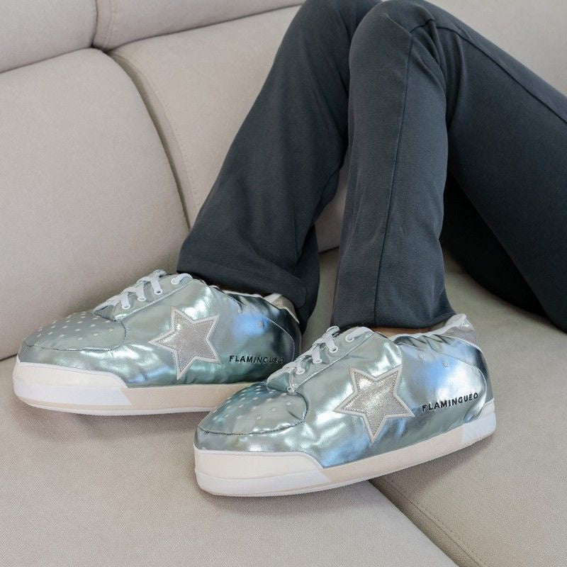 WABI Giant blue home shoes with silver stars