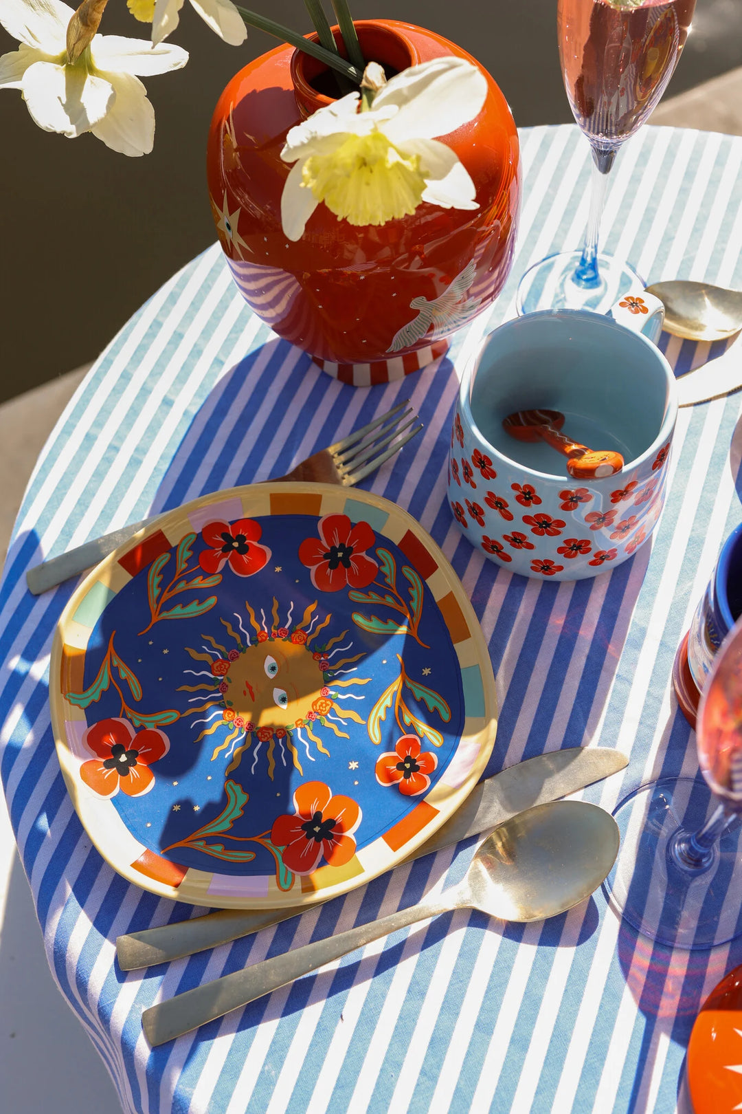 Bord Donker Blauw met Zon en Bloemen