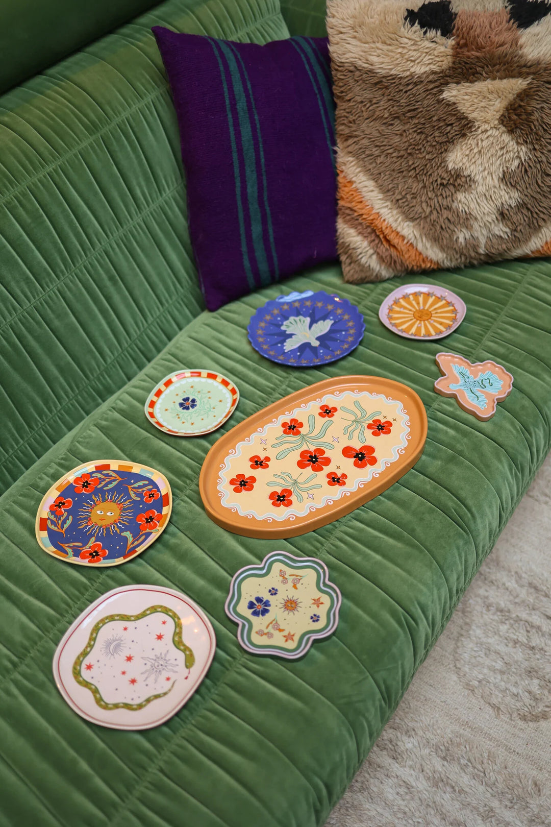 Bord Donker Blauw met Zon en Bloemen