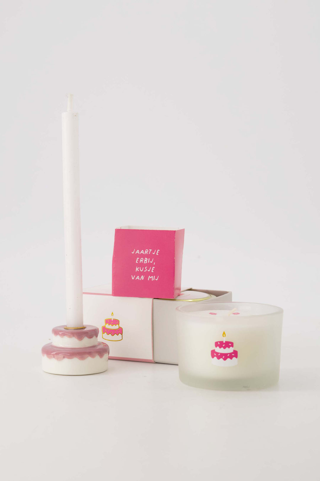 kandelaar keramiek taart wit/roze