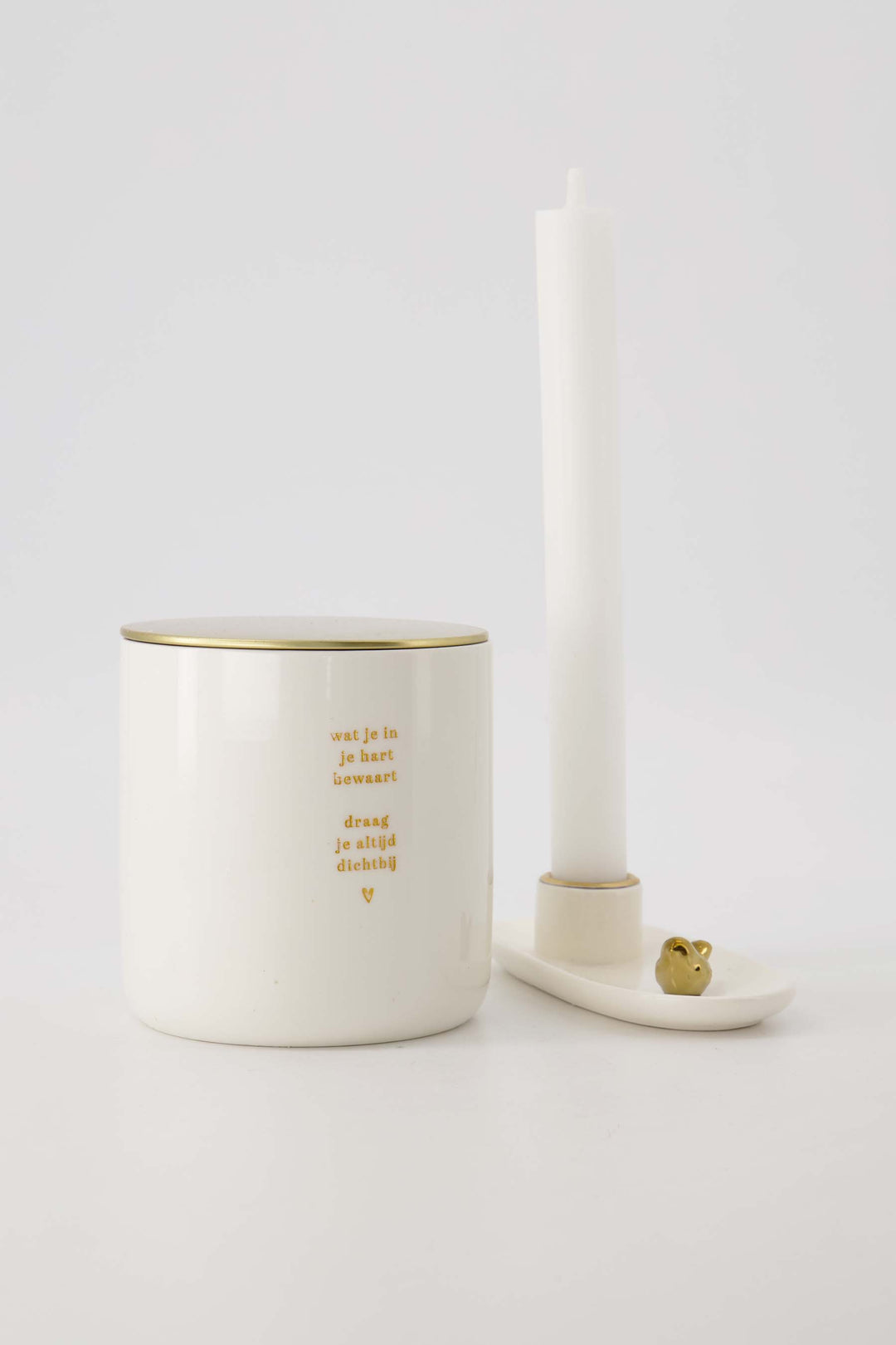 kandelaar keramiek vogeltje wit/goud