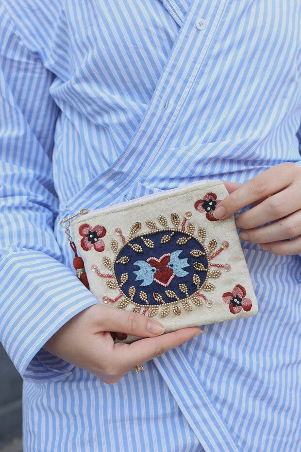 Medium Portemonnee met Kraaltjes - Tortelduifjes