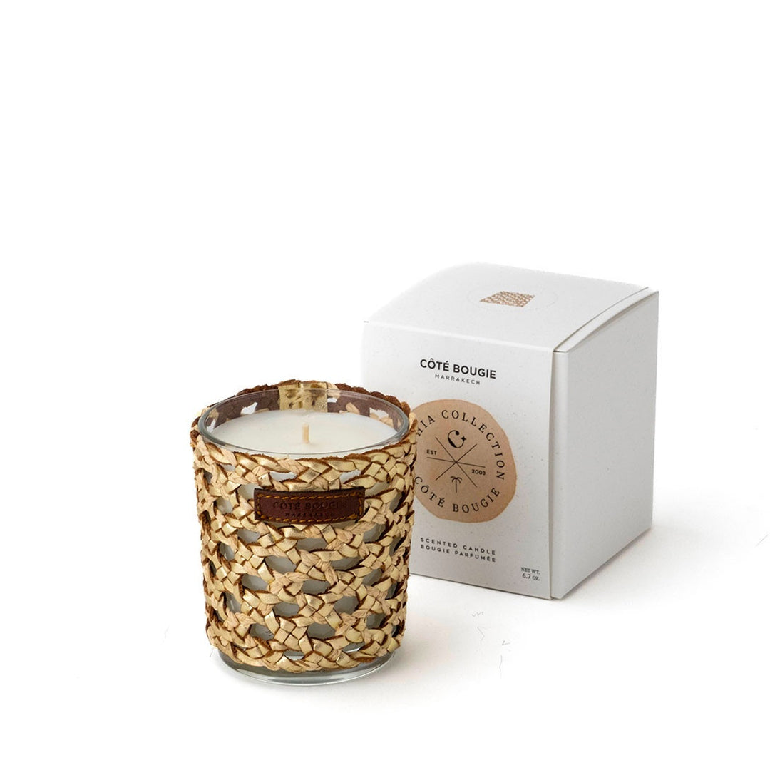 BOUGIE RAPHIA CUIR YARA S/ ROSE OUD